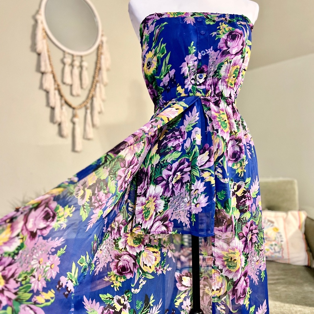 FLORAL HI-LO SHEER SKIRT DRESS - FORMAL
